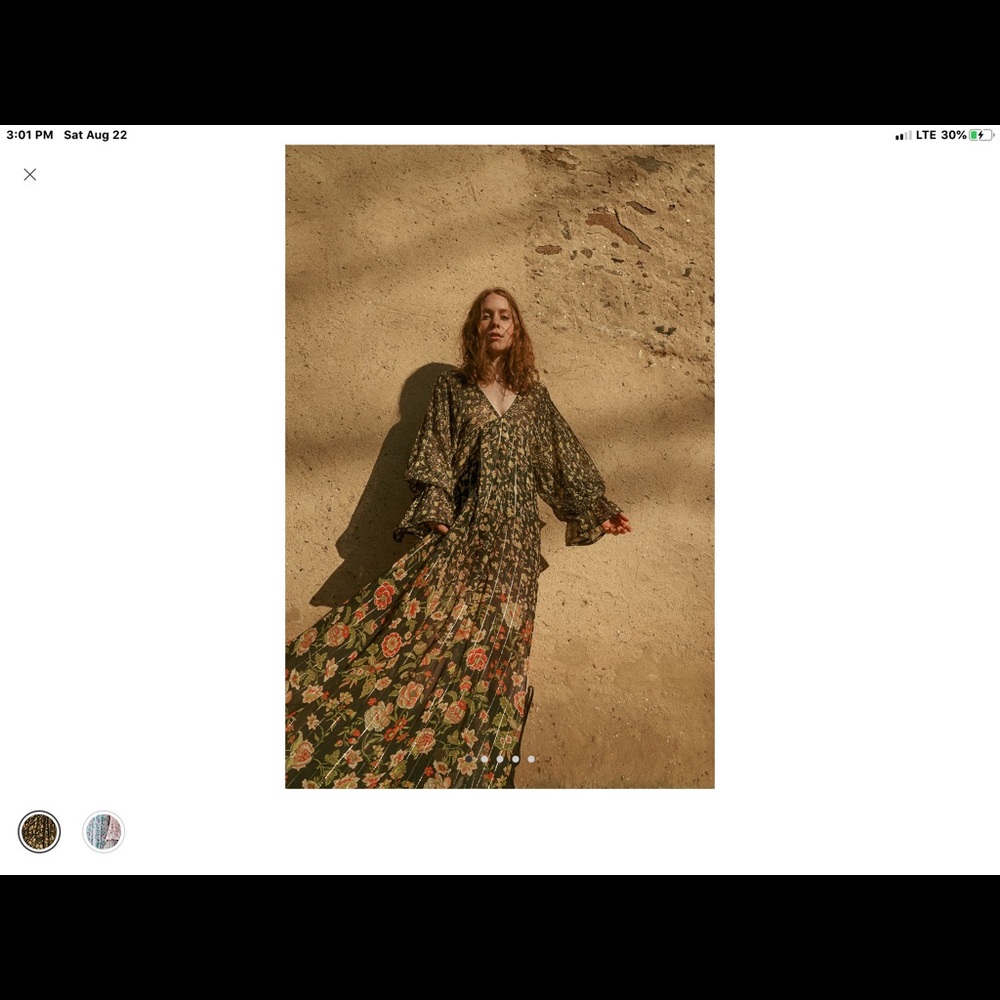 Free People Hand Printed Kaftan Gown L Sheer NWT